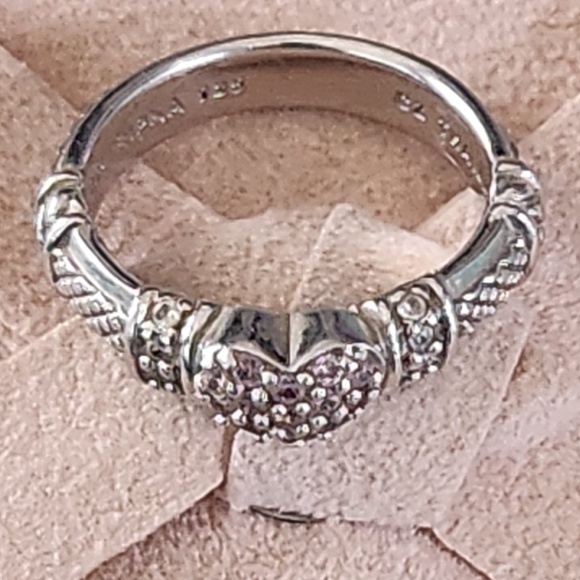 Judith Ripka Sterling Silver, Pink Sapphires, Heart Ring, Size 7, preloved - Picture 2 of 7